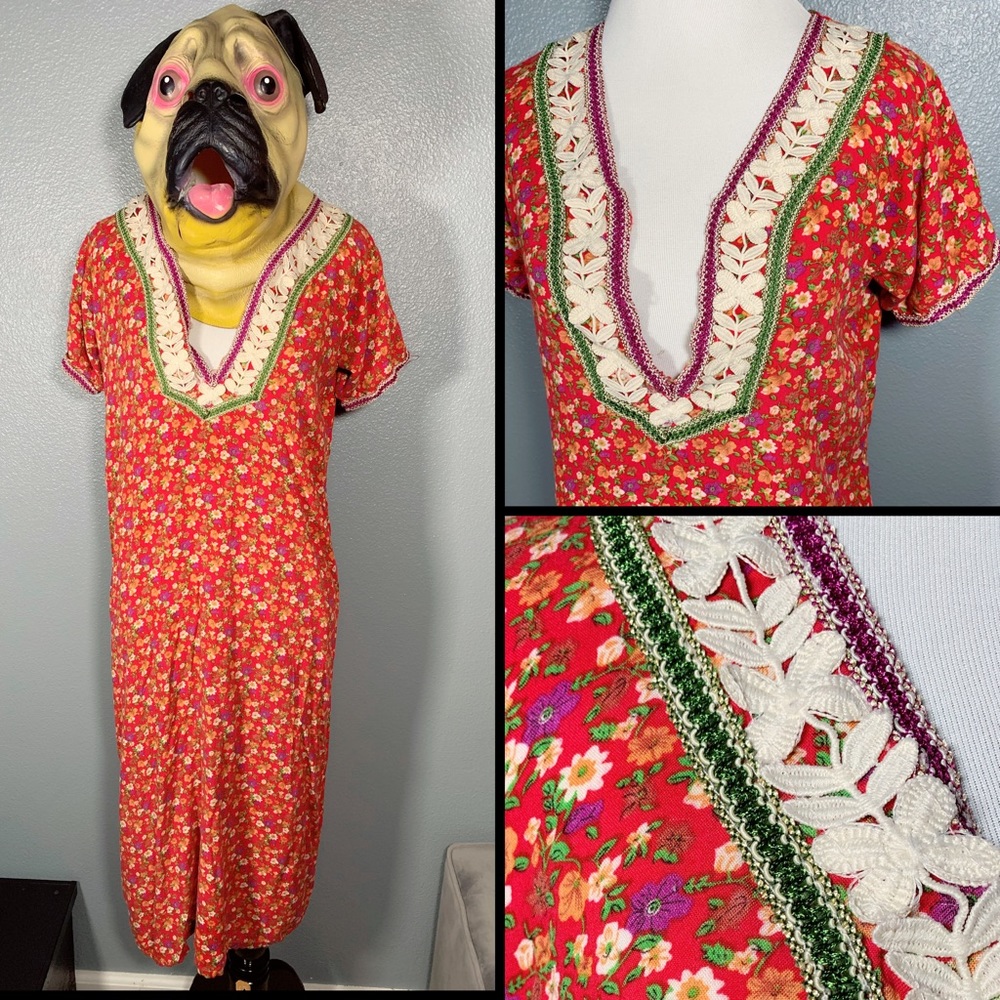 Boho BABE, floral, appliqué, deep V dress!!